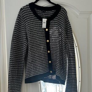 Ann Taylor Factory Black and White Button-Up Cardigan
